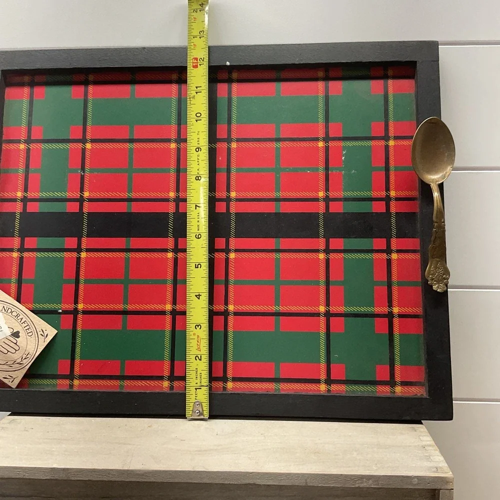 Midwest of Cannon Falls Plaid Serving Tray Fork Spoon Handles Red Green 16x12